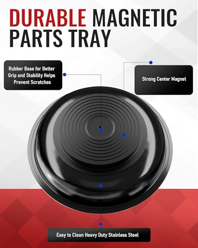 Magnetic Tray 4 Pack, Stainless Steel Magnetic Parts Tray Set, 3 Inch and 6 Inch Round Trays, Square Tray and Shallow Tray, Magnetic Tool Tray for Nuts Bolts Screws, Black - color: Black