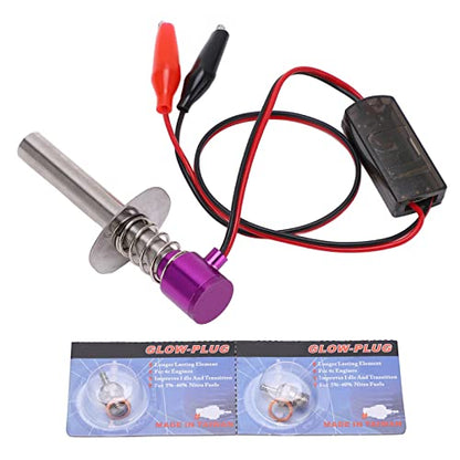 6-12V RC Car Igniter Kit with N4 Hot Glow Plug Gasket, RC Glow Plug Igniter for Methanol Engine, Electronic Glow Plug Starter for Aircraft Car Model, Compatible with HSP and Othe (Purple) - color: Purple