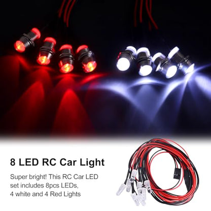 8Leds LED Light Headlights Taillight Kit Accessories for Traxxas Arrma Axial SCX10 Redcat RC4WD HSP Tamiya RC Car Truck Tank Crawler Short Course Drift