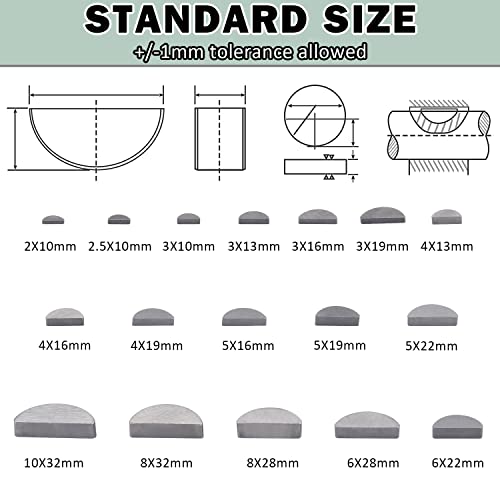 164Pcs 17 Sizes Metric Woodruff Key Kit, Carbon Steel Half Moon Keys | Precision-Machined for Shaft Keyways, Feather Keys & Crankshafts, Hardened Steel, Rust-Proof, for Machinery Fastening