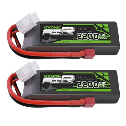 OVONIC 3S Lipo Battery 50C 2200mAh 11.1V Lipo Battery with Dean-Style T Connector for RC Airplane Quadcopter Helicopter FPV Drone - size: 2pcs