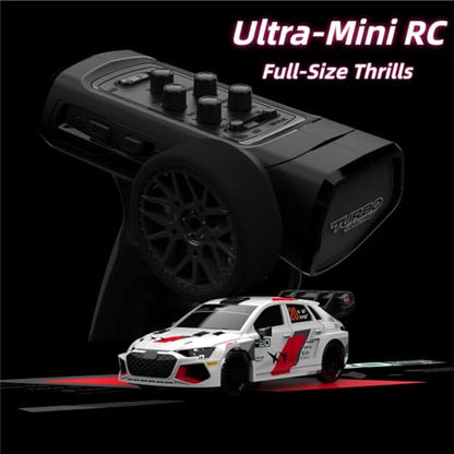 FLYCOLOR Turbo Racing C78 1:76 Mini Drift RC Car, 2WD Full Proportional Control, 2.4GHz Hobby RC with LED Light & DIY Shell, RTR Desktop Hobby Model(White) - color: White