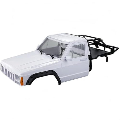 1/10 RC Hard Shell Cab & Back-Half Cage Body Shell Kit for 1/10 RC Crawler TRX4 SCX10 90046 AT4 GEN 8 Scout II,313mm Wheelbase Cherokee Upgrade and Modify (White) - color: White