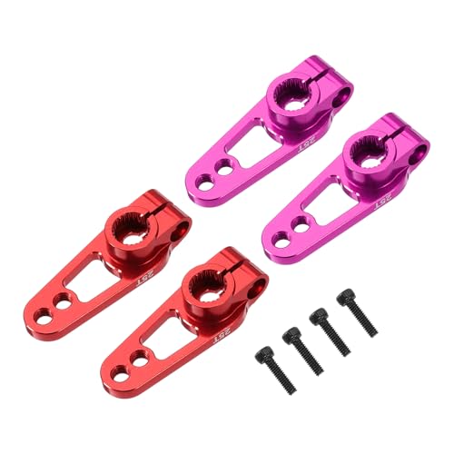MECCANIXITY 4 Pcs Aluminum Alloy 25T Steering Servo Arm Horn for DIY RC Car/Boat/Airplane Boat Accessories, Pink/Red - color: Pink/Red