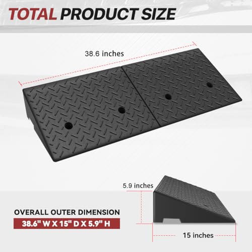 Rubber Curb Ramp 5.9" Rise Height, Sidewalk Curb Ramp for Forklift Truck, Car, SUV, Wheelchair, Bike; Driveway Threshold Bridge Ramp for Warehouse, Garage - size: 5.9" Rise