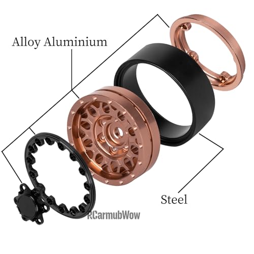 1.3" Beadlock Wheels Tires Set Aluminum Alloy w/Metal Steel Ring for TRX4M SCX24 FCX24 Ascent-18 1/18 1/24 RC Crawler Upgrade Parts,RCarmubWow 1.3 Beadlock Wheels and Tires,4pcs,Brown - color: Brown(4pcs)