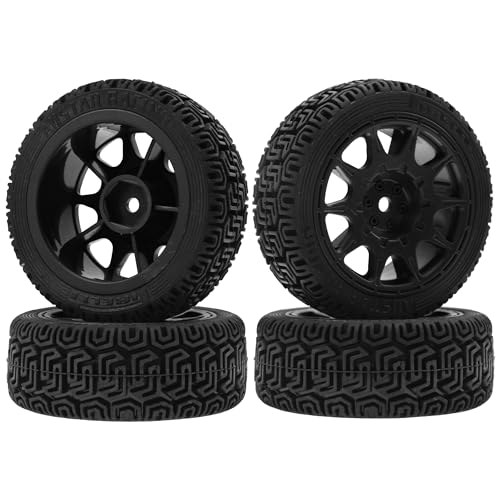 1/10 RC On Road Tires & Nylon Wheel Rims 12mm Hex OD70mm Rubber Tires Compatible with Tamiya TT01 TT02 XV01 HSP HPI Kyosho Traxxas WLtoys 1/10 1/12 On-Road Touring Car (Black) - color: Black