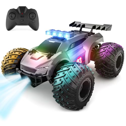 EpochAir 1:18 Remote Control Car 20km/h with 2 Rechargeable Battery 2.4GHz | All Terrain Off-Road Monster Truck with Bodylights&Headlights &Headlamps, Toy Car Gift for 3-12 Year Old Boys Girls Kids - color: Gray