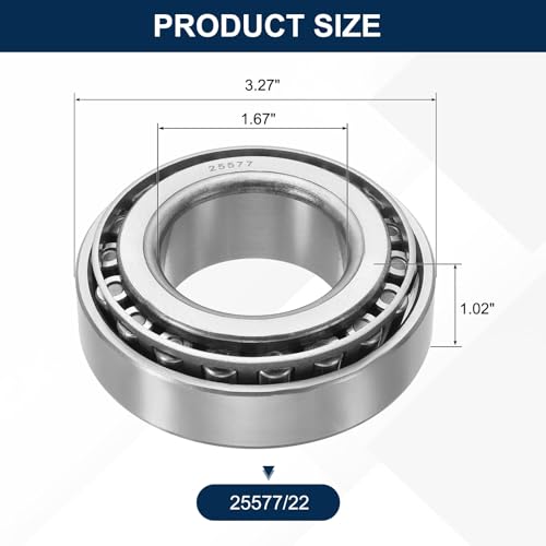 uxcell 25577/22 Tapered Roller Bearing Cone and Cup Set, 1.67" Bore x 3.27" OD x 1.02" Thick, Chrome Steel Taper Bearing Set, ABEC-3 - size: 25577/22