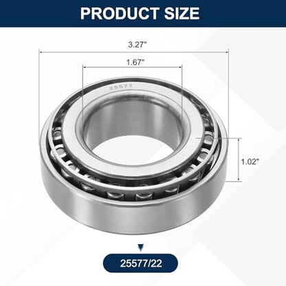 uxcell 25577/22 Tapered Roller Bearing Cone and Cup Set, 1.67" Bore x 3.27" OD x 1.02" Thick, Chrome Steel Taper Bearing Set, ABEC-3 - size: 25577/22
