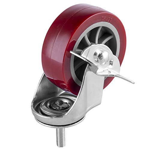 2 Inch Swivel Caster Wheels Set of 4, Locking Casters Heavy Duty Total Capacity 200lbs, Metric M8-1.25×25mm Threaded Stem PU Castors with Brake - color: Deep Red, size: 2 inch