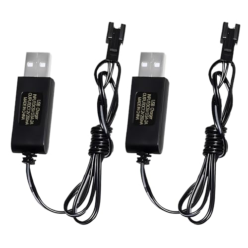 2PCS 7.2V 250mA USB Charging Cable with SM-2P Plug Connector for RC Excavators,Trucks,Tanks,Engineering Vehicles,RC Cars,Stunt Vehicles, 7.2V NiCd or NiMH or Lipo Battery USB Chargers