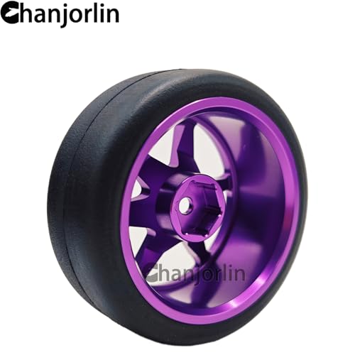 RC 1/10 Drift Tires & Aluminum Wheels 12mm Hex OD 65mm Hard Drift Racing Smooth Tyres for 1:10 1/12 Rally Street On Road Touring Car TT01 TT02 XV02 XV01 TA06 HPI KYOSHO PTG2 4PCS (Purple) - color: Purple