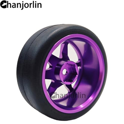 RC 1/10 Drift Tires & Aluminum Wheels 12mm Hex OD 65mm Hard Drift Racing Smooth Tyres for 1:10 1/12 Rally Street On Road Touring Car TT01 TT02 XV02 XV01 TA06 HPI KYOSHO PTG2 4PCS (Purple) - color: Purple