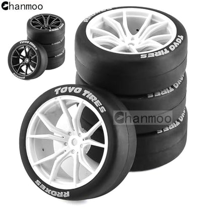 1/10 RC Drift Tires and Plastic Wheels Rims Rally Racing Tyres 12mm Hex for 1:10 Scale On Road Touring Street Car Tamiya Traxxas HPI KYOSHO XV02 XV01 TT01 TT02 PTG2 A959 4PCS (A White) - color: A White
