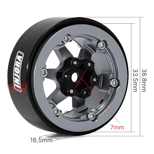 INJORA 1.3" Aluminium -5.25mm Offset Beadlock Wheels for 1/24 1/18 RC(Grey) - color: Grey