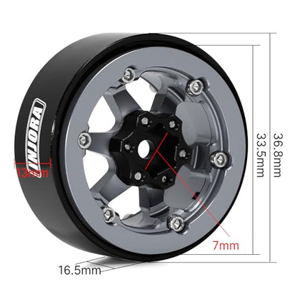 INJORA 1.3" Aluminium -5.25mm Offset Beadlock Wheels for 1/24 1/18 RC(Grey) - color: Grey