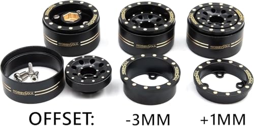 HOBBYSOUL 70 * 27mm 1.0'' beadlock Wheels and Tires Set - Brass Adjustable Offset 1.0 Wheel Black & Soft Sticky 1.0 tire for RC Crawler 1/18 TRX4M 1/24 SCX24, HS701772 - color: Black
