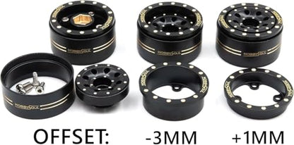 HOBBYSOUL 70 * 27mm 1.0'' beadlock Wheels and Tires Set - Brass Adjustable Offset 1.0 Wheel Black & Soft Sticky 1.0 tire for RC Crawler 1/18 TRX4M 1/24 SCX24, HS701772 - color: Black