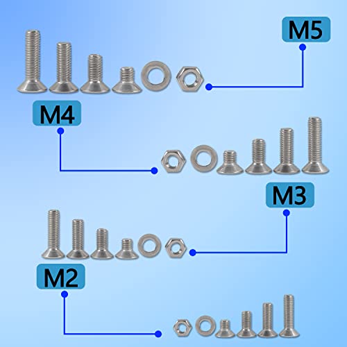 newlng 1065pcs M2 M3 M4 M5 Screws Bolts and Nuts Flat Button Hex Socket Washers Assortment Kit and Wrench Allen Head Machine Screws,for Metal DIY Projects,Tools & Equipment Maintenance - size: B-M2345