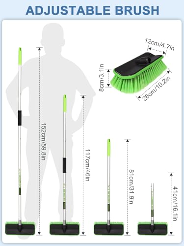 59" V-Shaped Car Wash Brush with Long Handle Snow Sweeping Brushing Adopts Soft Bristle Design Not Floating Hair Suitable for Detail Cleaning Tires Roof SUV RV MPV Truck Camper Indoor Outdoor Window