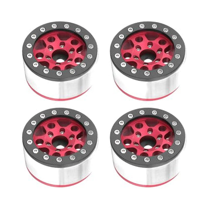 4PCS 1.55 Inch Aluminum Alloy Metal 5Spoke Beadlock Wheel Rim Hubs Replacement Accessory for AX90069 D90 TF2 CC01 Tamiya 1/10 RC Crawler Car Upgrade Parts (Black Red) - color: Black Red