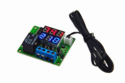 DC 12V Digital Thermostat Module -58℉ to 257℉ Fahrenheit Temp Display Temperature Controller Board with 20A Relay Waterproof Sensor Probe Dual LED Display Red Blue