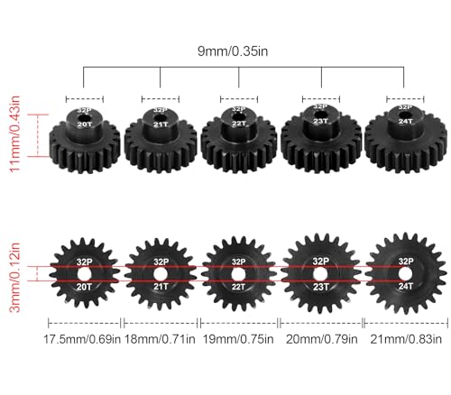 OGRC 32P Pinion Gear 20T 21T 22T 23T 24T 3.175mm Shaft Pinion Gears | 0.8 Mod, Hardened Steel, 3.175mm Shaft, Fits 1/10 RC Short Course Drift Rally Car