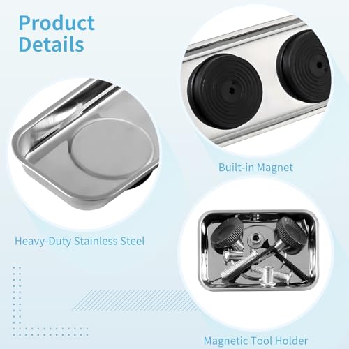 3 Pcs Magnetic Parts Tray, Magnetic Tool Tray, Stainless Steel Magnetic Tray Holder for Screws, Parts, and Drill Bits, Magnetic Base