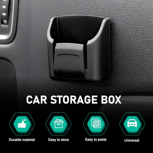 Car Key Fob Holder, Anti-vibration Dashboard Storage Box with Card Slot, Multi-function Organizer for Remote Key Card Small Item, Self-adhesive Accessory for Center Console Door Panel (Black)