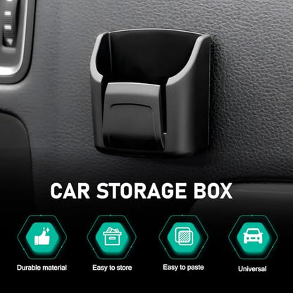 Car Key Fob Holder, Anti-vibration Dashboard Storage Box with Card Slot, Multi-function Organizer for Remote Key Card Small Item, Self-adhesive Accessory for Center Console Door Panel (Black)