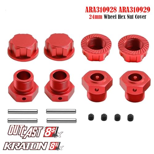 Aluminum Wheel Hex Adapter & Wheel Nut 24mm for Arrma 1/5 KRATON 8S BLX,Outcast 8S BLX Upgrades Parts,Wheel Hub Adapter Parts # ARA310928# ARA310929 (Red) - color: red