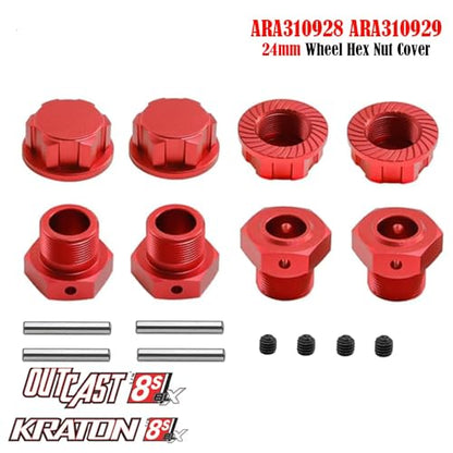 Aluminum Wheel Hex Adapter & Wheel Nut 24mm for Arrma 1/5 KRATON 8S BLX,Outcast 8S BLX Upgrades Parts,Wheel Hub Adapter Parts # ARA310928# ARA310929 (Red) - color: red