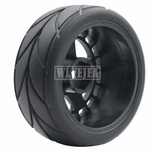 4PCS RC 1/10 On-Road Tires 65mm RC Rubber Tires w/Plastic Wheel Rim 12mm Hex Fit for 1/10 RC On-Road Rally Car HPI Tamiya TT01 TT02 Kyosho Wltoys 144001 - color: Black 1