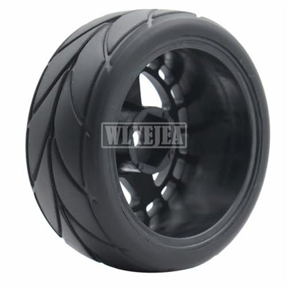 4PCS RC 1/10 On-Road Tires 65mm RC Rubber Tires w/Plastic Wheel Rim 12mm Hex Fit for 1/10 RC On-Road Rally Car HPI Tamiya TT01 TT02 Kyosho Wltoys 144001 - color: Black 1