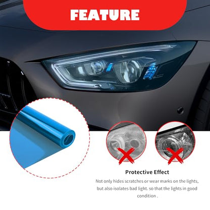 12×47 Inch Car Headlight Tint Film,Self-Adhesive Tail Light Tint Film Kit with Squeegee & Cutter,Universal Taillight Tints Films Automotive Exterior Accessories for Car Fog (Blue) - color: Blue
