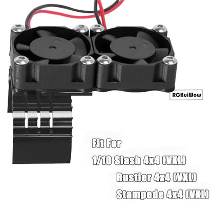 RC VXL-3s ESC Cooling Fan Heat Sink w/Dual Fan Heat Sink Upgrades Part for 1/10 Slash Rustler Stampede 4x4 VXL 4WD,High Velocity Fan Heatsink Hops Up,Black - color: Black(1set)