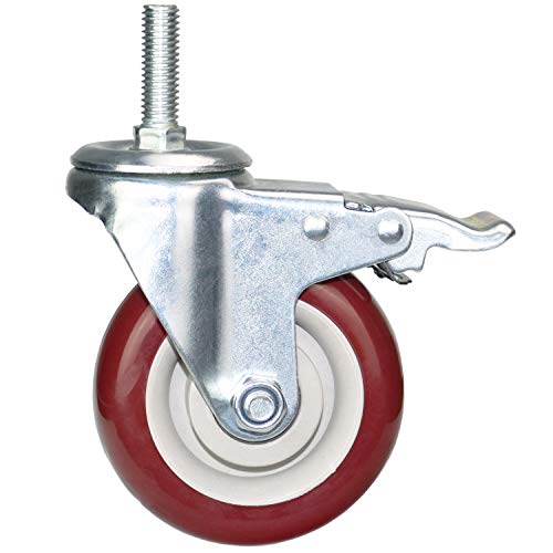 4 Inch Swivel Stem Casters Heavy Duty American Size UNC 1/2"-13x1-1/2 Stem Thread Wheels 360 Degree Durable Wheels Dual Safety Locks Castors with 800 Lbs Capacity Pack of Four - color: Red, size: 4 Inch