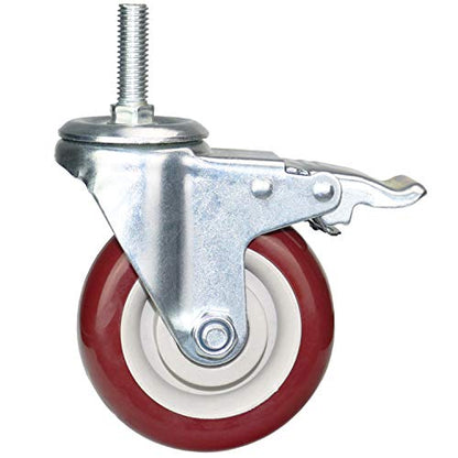 4 Inch Swivel Stem Casters Heavy Duty American Size UNC 1/2"-13x1-1/2 Stem Thread Wheels 360 Degree Durable Wheels Dual Safety Locks Castors with 800 Lbs Capacity Pack of Four - color: Red, size: 4 Inch