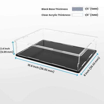 Acrylic Display Case for Books and Medals, Versatile Clear Acrylic Display Box with Black Base for Badges, Coins and Cards, 10.6x8x2.4-inch - size: 10.6"L x 8"W x 2.4"H
