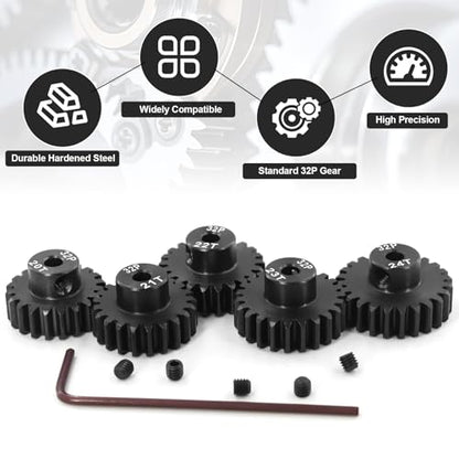 OGRC 32P Pinion Gear 20T 21T 22T 23T 24T 3.175mm Shaft Pinion Gears | 0.8 Mod, Hardened Steel, 3.175mm Shaft, Fits 1/10 RC Short Course Drift Rally Car