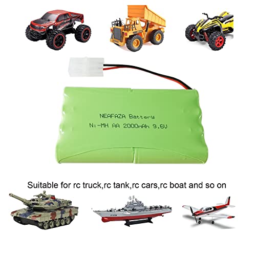 9.6V 2000mAH NiMH RC Car Flat 8-Cell AA Rechargeable Replacement Hobby Battery Pack and USB Charger Cable with Standard Tamiya Connector for RC Monster Truck, RC Battle Tank and Vehicles