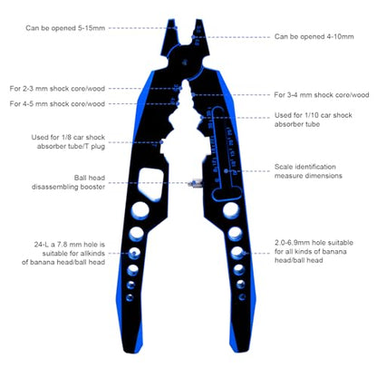 Metal Shock Absorber Pliers Ball Head Pliers Clip Multi-Function RC Tools for Traxxas Arrma Axial Redcat Losi Tamiya HSP HPI Exceed Cars (Black blue) - color: Black blue