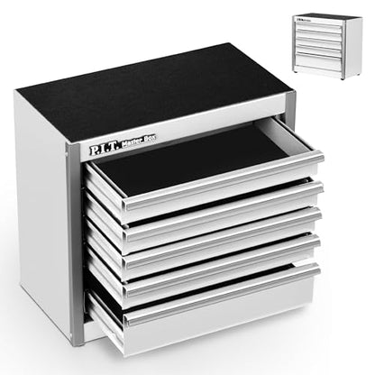 P.I.T. Mini Tool Box,Small Metal Toolbox Organizer with 5 Drawers,White | 8.6"W X 4.6"D Cute Size,Q235 Steel,Magnetic Locking Mechanism,PVC Drawer Liners - color: White, size: 5-Drawer