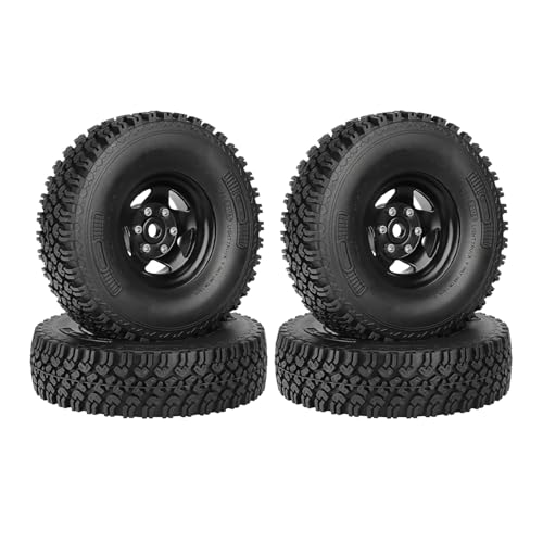 4PCS 1.55 Inch Beadlock Metal Wheel Rim and Rubber Tires Set for 1/10 RC Rock Crawler Car for Axial AX90069 D90 TF2 Tamiya CC01 LC70(90mm-5Spokes Black) - color: 90mm-5spokes Black