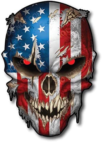 Skull Decal with Red Reflective Eyes – Premium American Flag Sticker for Trucks and Cars – Cool and Unique Sniper Style Military Graphic - color: American Flag, size: 12 Inch