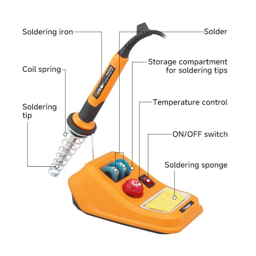 Hoteche 40W Adjustable Temperature Soldering Iron Kit, 100-500°C (212-932°F) Fast Heating Electronics Welding Gun, Circuit Board Soldering Tool with 2 Interchangeable Tips, Solder Wire, and Sponge