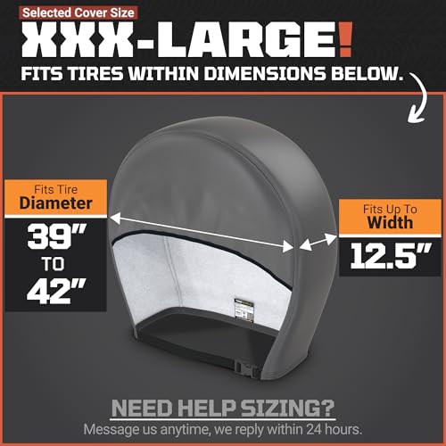 TIRESHIELD PRO Tire Covers Set of 4 - Heavy Duty All-Weather UV-Resistant Wheel Covers w/StormLock-System - Year-Round Protection for Your RV, Camper, Truck, Car & Trailer Tires w/ 39-42" Diameter - size: XXX-Large - Fits Tire Diameters 39-42", style: TIR