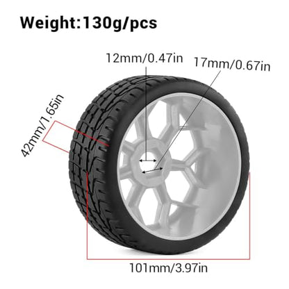 4PCS RC Highway Off-Road Truck Wheels & Tires - Compatible with 1/8 Typhon 6S BLX, 1/7 Infraction 6S BLX/Limitless - Foam Insert Plastic Rims （4 Small ） (white) - color: white