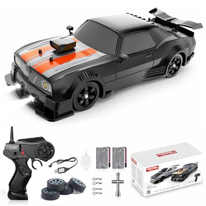 Remote Control Car RC Drift Car 1:16 Scale 4WD 18KM/H High Speed Model Vehicle 2.4GHz with LED Lights Spray Rubber Tire Racing Sport Toy for Adults Boys Girls Kids Gift 2Pcs Rechargeable Batteries - color: B-black